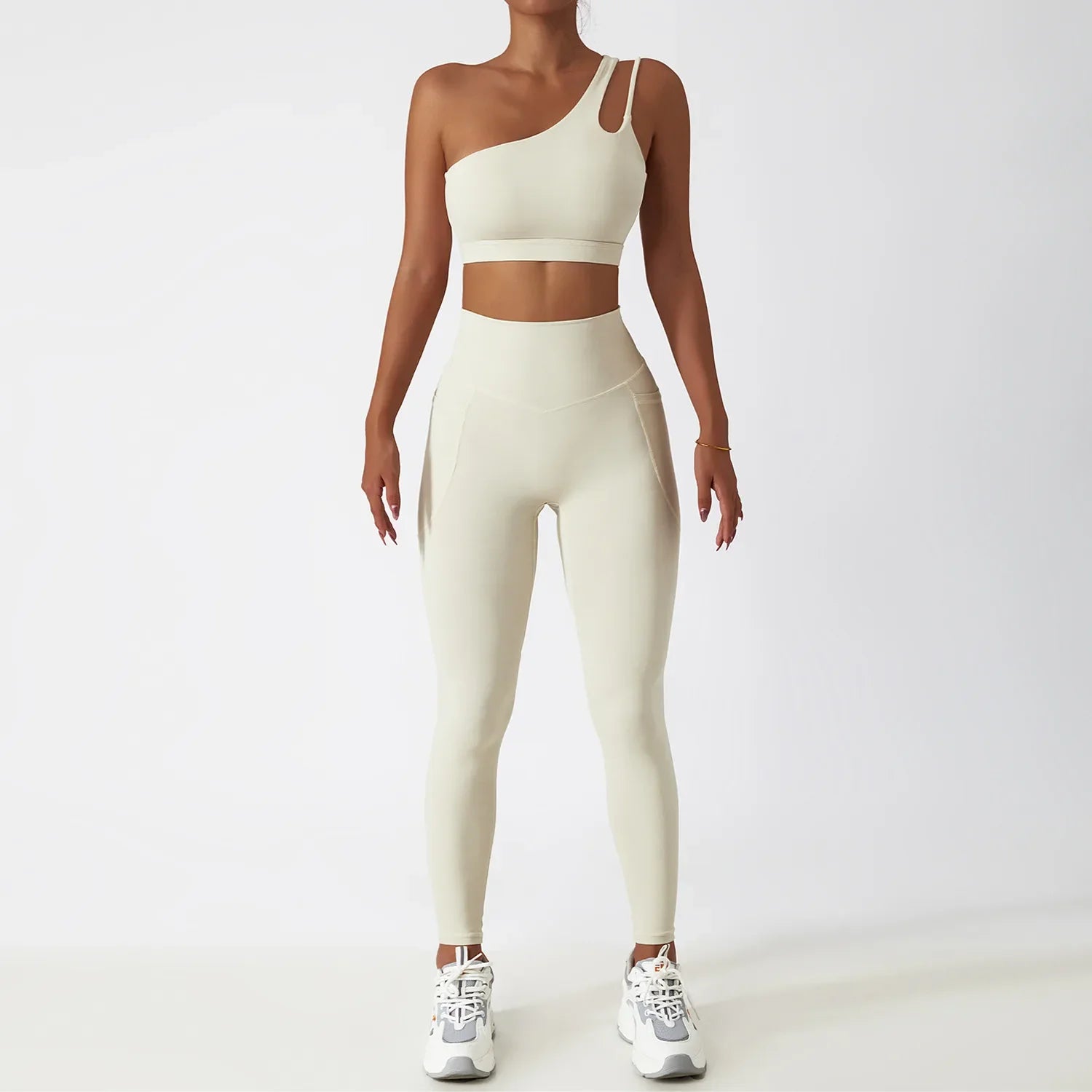 Women Seamless One Shoulder Yoga Set Sexy Sports Bra Workout High Waist Yoga Suit Leggings Workout Set Fitness Suits Sportswear B4
