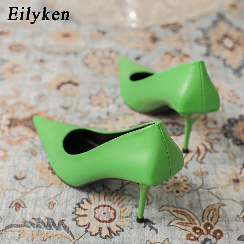 Eiyken SexyGreen Thin High Heels Pumps Women Pointed Toe Slip On Shoes Elegant Prom Wedding Stripper Ladies Sandals