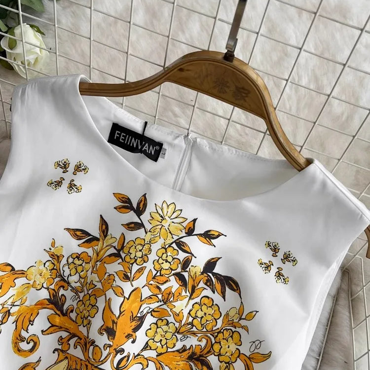 Summer Vintage Blue And White Porcelain Dresses Women's Sleeveless O Neck Tank Flower Print Vest Midi Long Party Vestidos