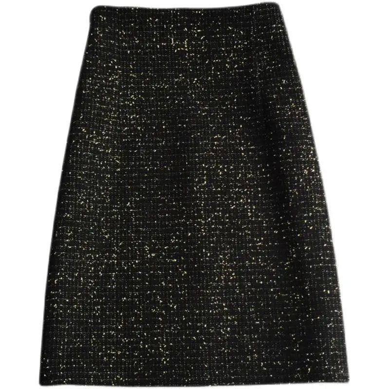 New Fashion Women's Autumn Winter Tweed Skirt Woolen Plaid High Waist Slim Buttocks Short A-line Midi Woman Skirts C176