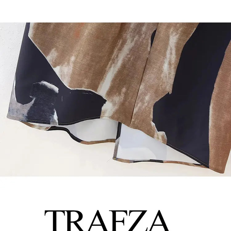 TRAFZA Women's High Waist Front Pleated Zipper Fly Casual Skirt Summer Women's Fashion Chic Printed Wrap Skirt Streetwear