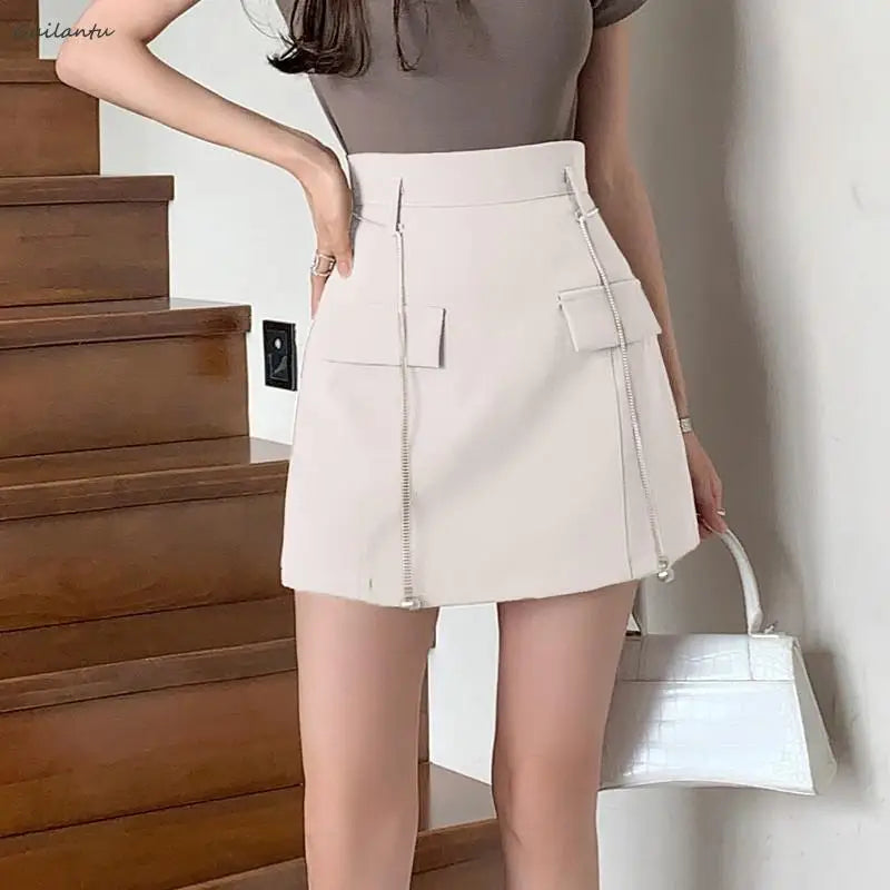 Summer Women High Waist Office Mini Skirt Elegant Casual Black White A-line Short Skirts Korean Style Y2k Streetwear Cargo Skirt