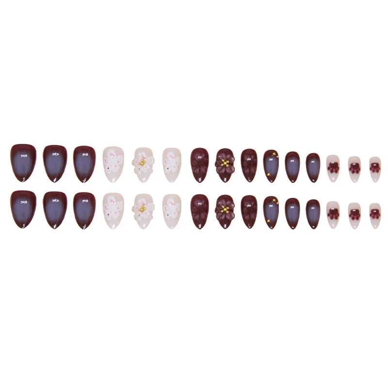 24pcs 3D Purple Flowers False Nails Cat Paw Printed Decor Press on Nails Wearable Detachable Fake Nail Patches Free Shipping