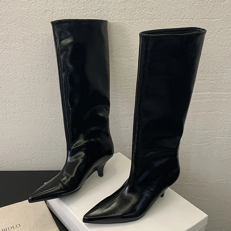 Eilyken Winter Fashion Knee-High Boots Women Pointed Toe Elegant Thin Low Heel Casual Ladies Pumps Shoes Long Botas Mujer