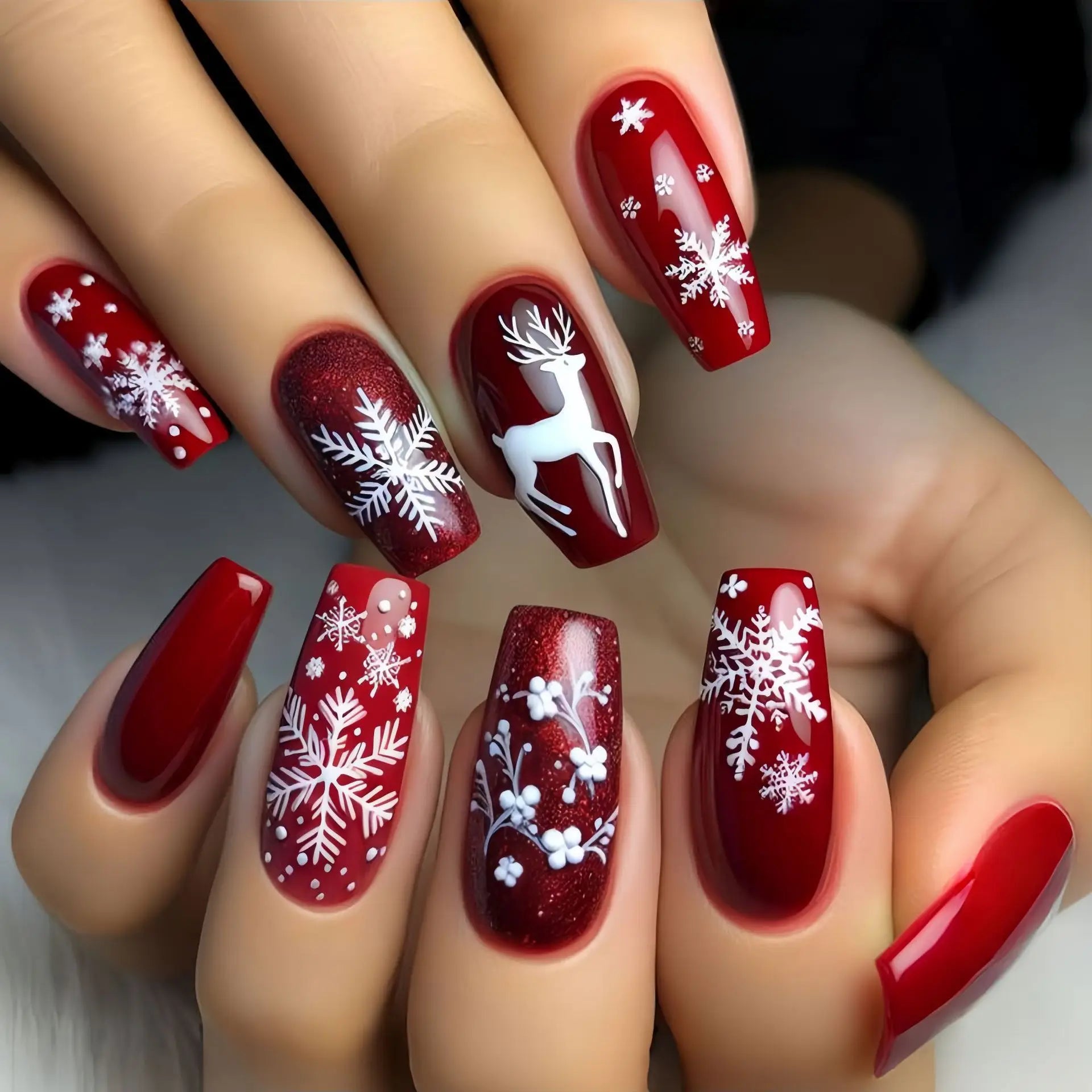 24pcs Short Ballet Fake Nails Art Wearable Christmas Snowman Blue Square Press on Nails Tips Snowflake Design False Nail Sets