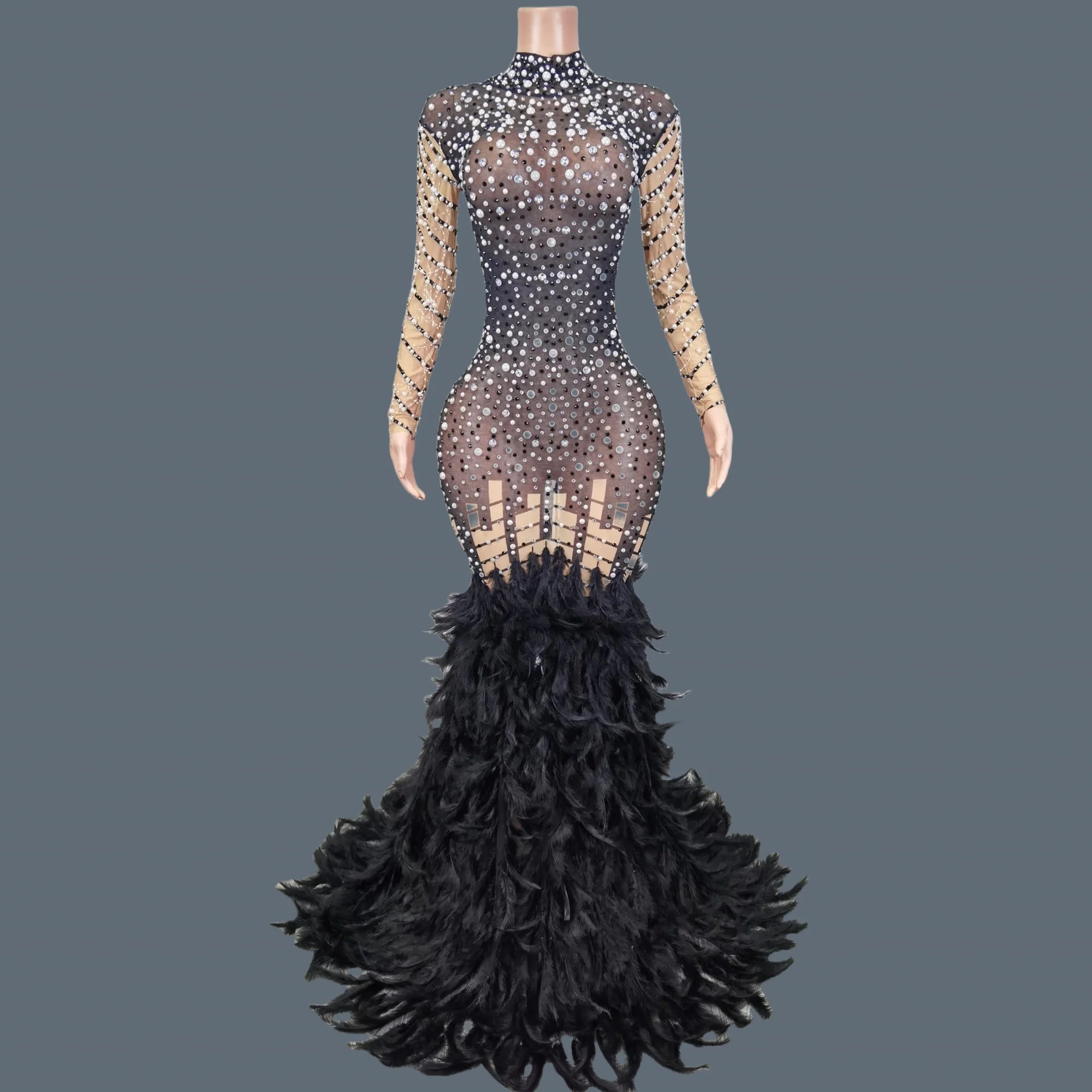 Shine Rhinestone Pearls Full Evening Dress for Women Party Drag Queen Club Birthday Special Sexy Dress Cocktail Prom Liantiyumao