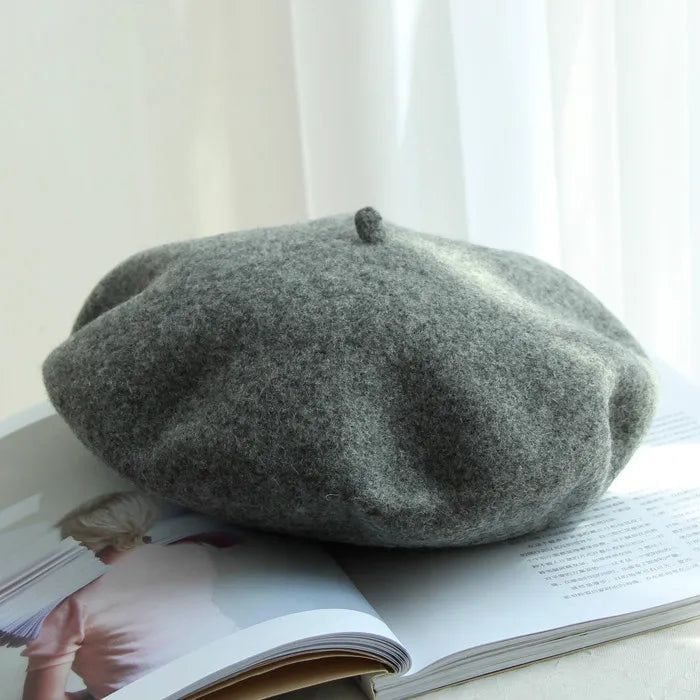 Wool Thick Berets Artist French Beret Women Painter Hat Girls Female Warm Walking Cap Dark hemp grey 55-57cm