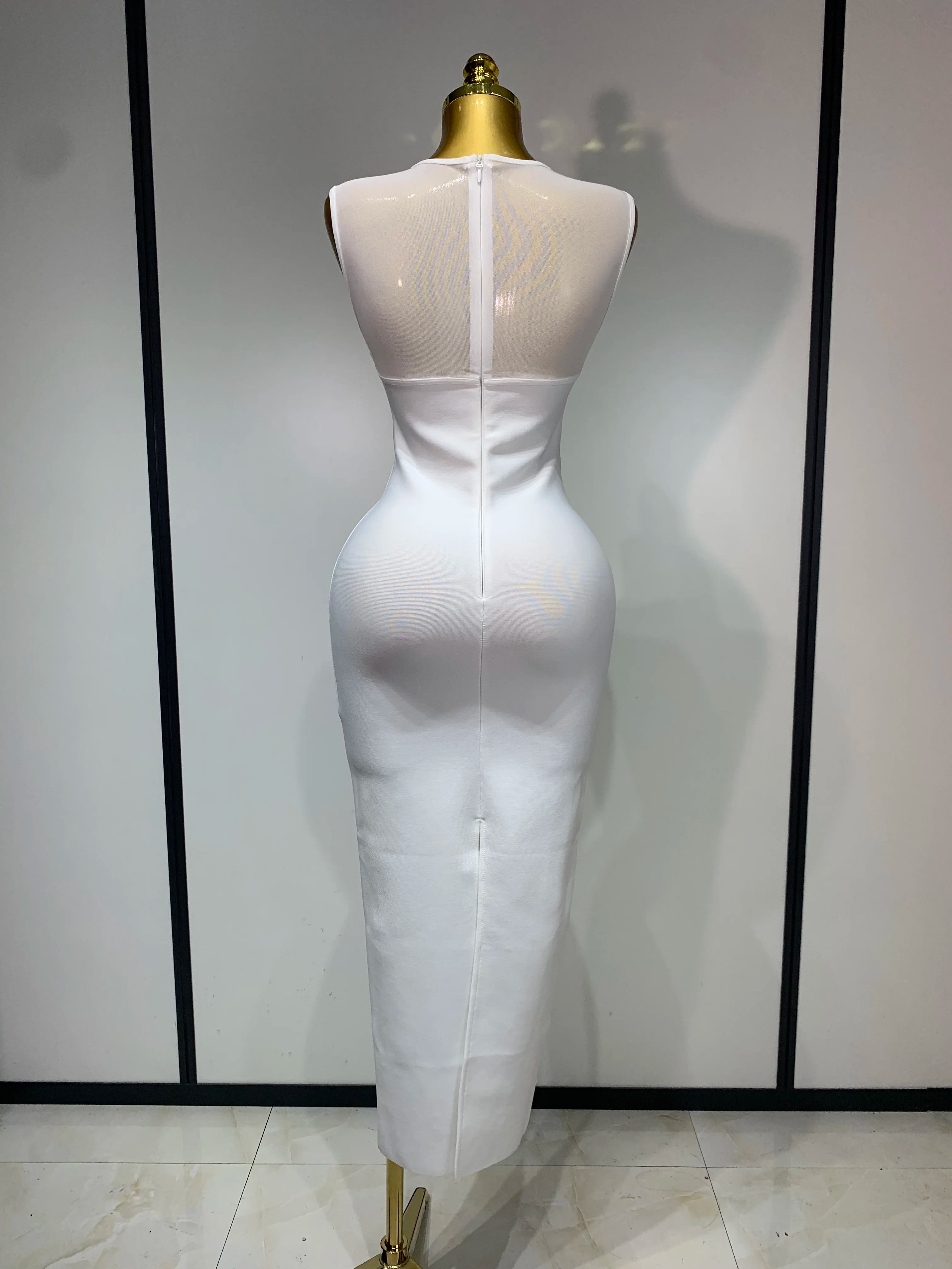 High Quality Sexy O Neck Mesh Bodycon Bandage Dress Evening Party Gown 2025 Celebrity Elegant Luxury Birthday Club Dresses