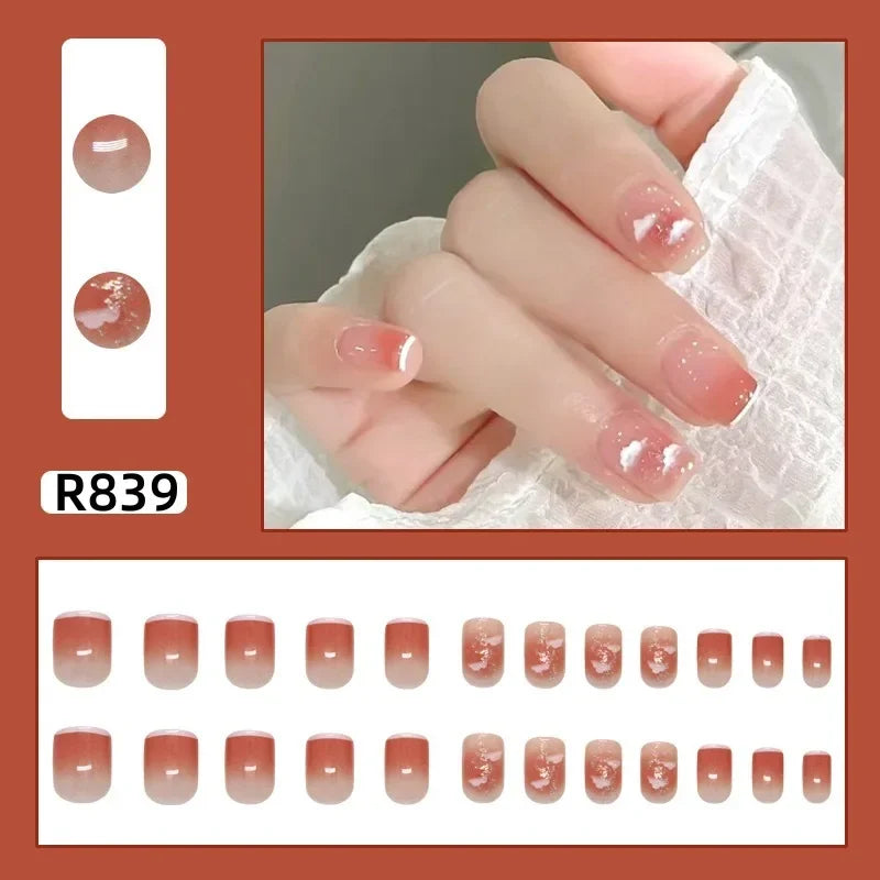 24Pcs/set French Gold Border Nail Elegant&Trendy Wearable Nails for Women Girl New Edition Removable Nail