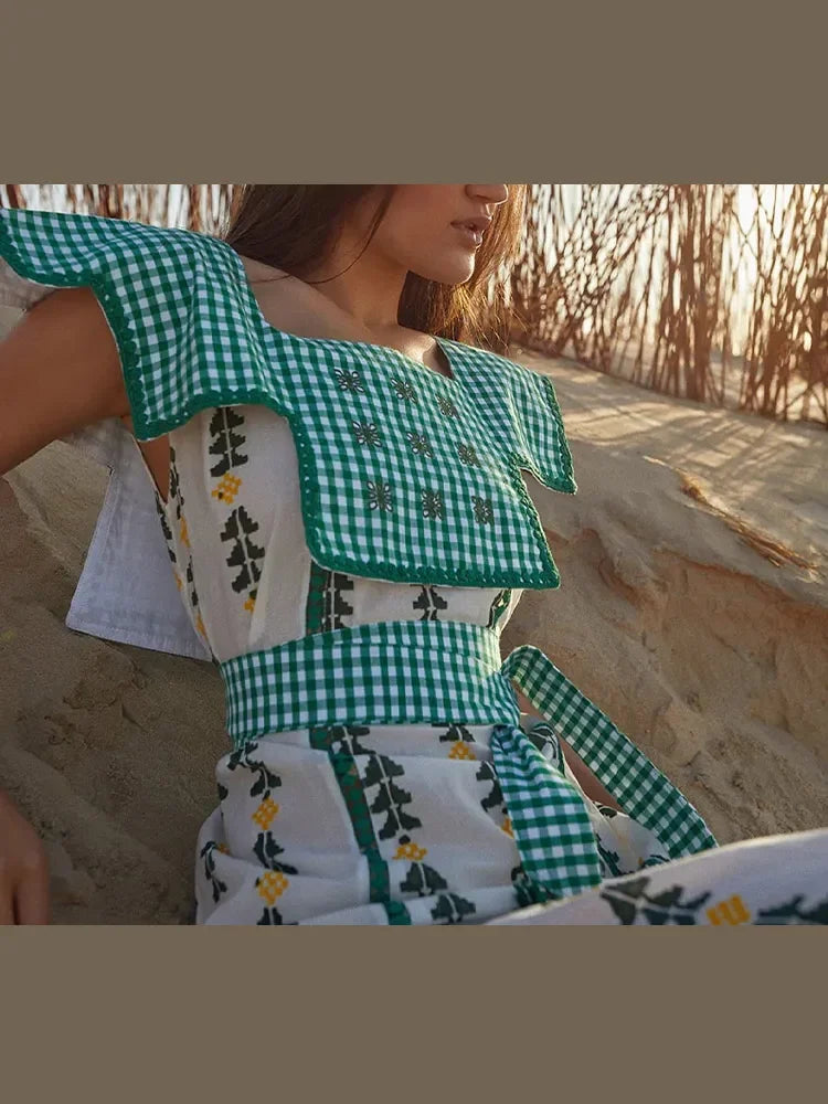 Fashion Lapel Flying Sleeve Print Dress Women Loose O Neck With Tassels Belt Midi Dresses Spring Elegant Female Party Vestidos