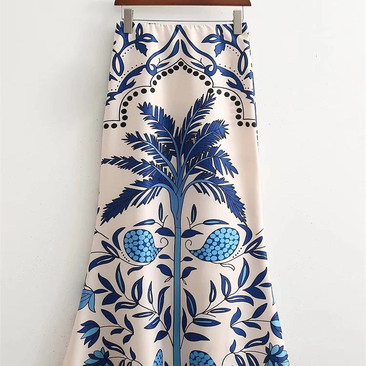 Zevity Women Vintage Position Floral Print A Line Midi Skirt Faldas Mujer Female Retro Summer Side Zipper Slim Vestidos QUN680