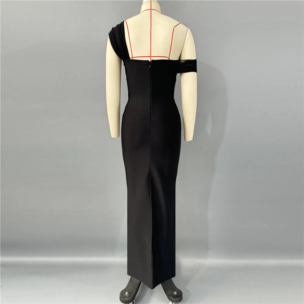 Women Sexy Off the Shoulder Shinning Rhinestones Bodycon Long Bandage Dress Celebrate Nightclub Party Birthday Wear