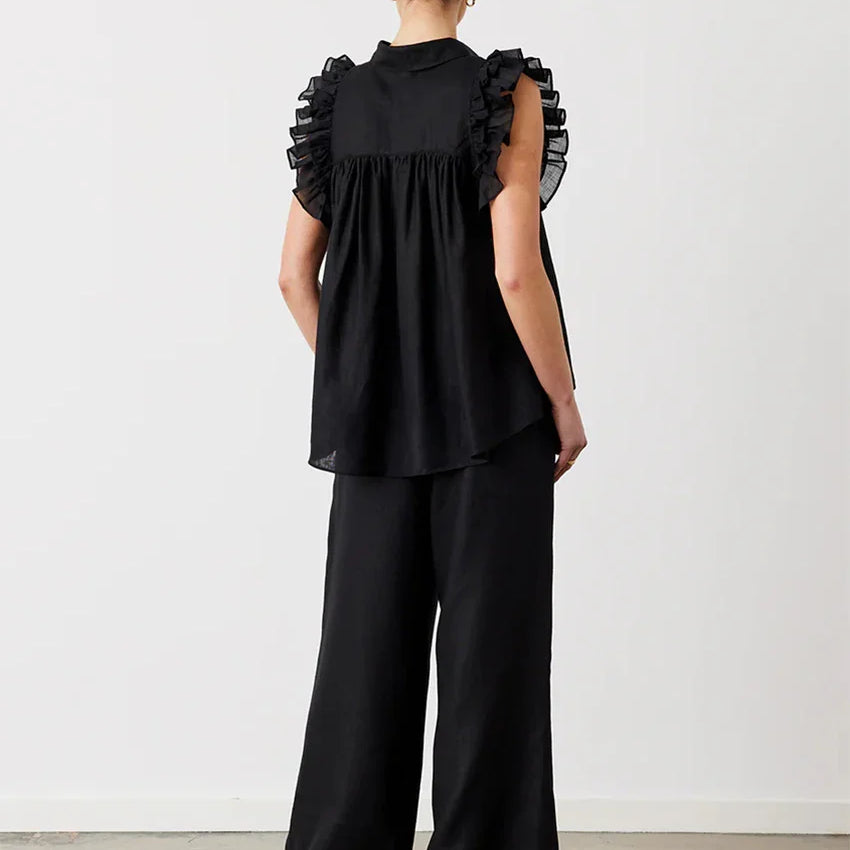 Clacive Fashion Loose Beige Cotton 2 Piece Sets Women Outfit Elegant Sleeveless Tank Top With High Waist Wide Pants Set