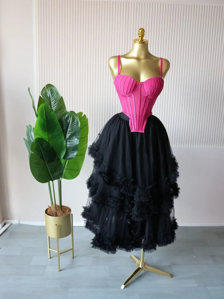 CM.YAYA Women's Dress Set Sleeveless Strap Tops and Pleated Tiered Skirts Suit Elegant Vacation Birthday Two 2 Piece Set Outfits