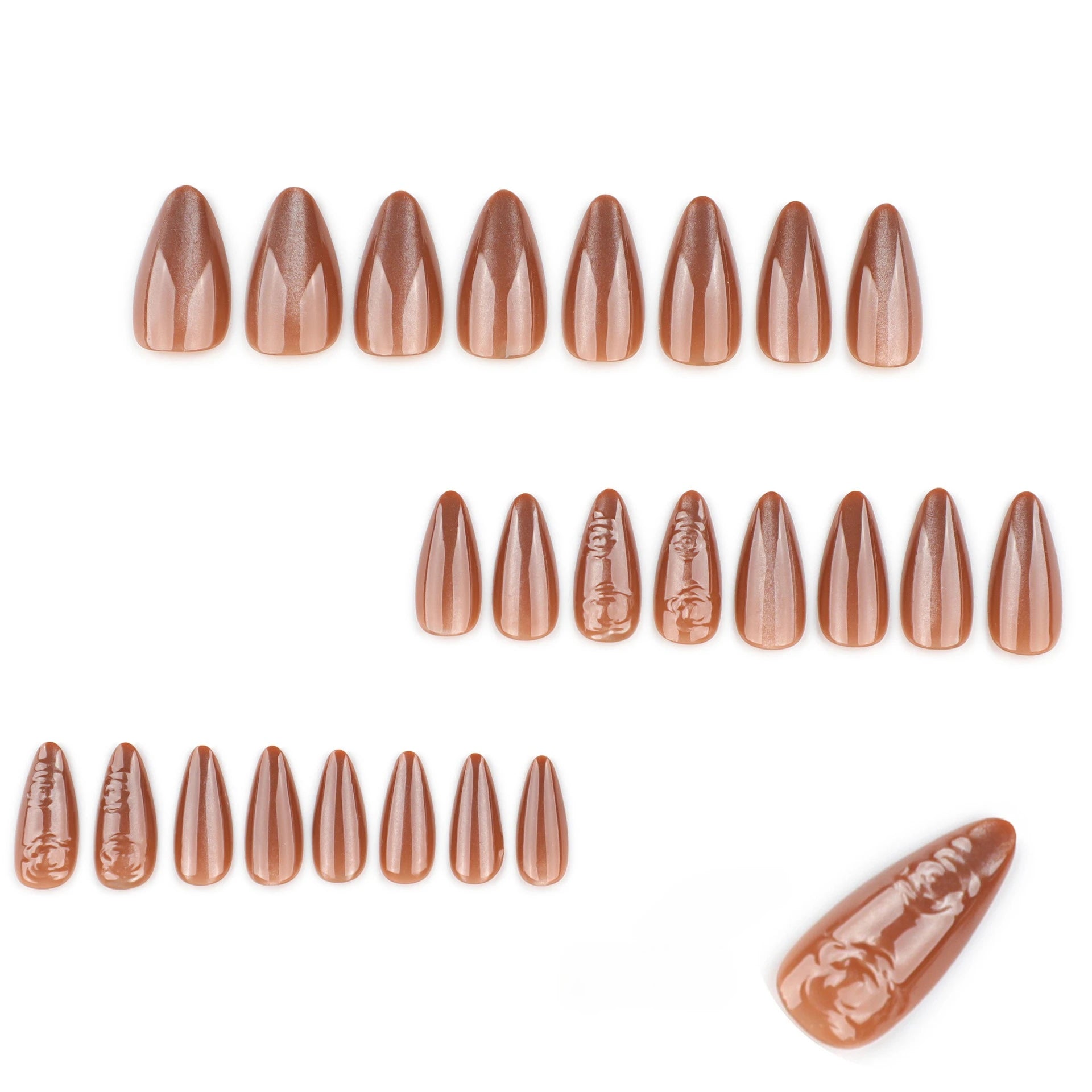 24pcs 3D Rose Brown Cat Eyes Press on Nails Simple Nails Full Cover Wearable False Nails