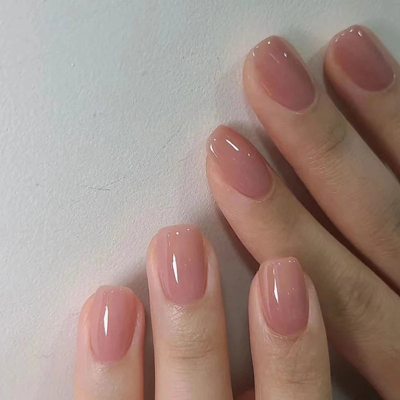 24Pcs Wine Red Simple Press on Nails Short Square Ballet Cute Wearing French Nails Fashion Glossy Solid Color Acrylic False Nail