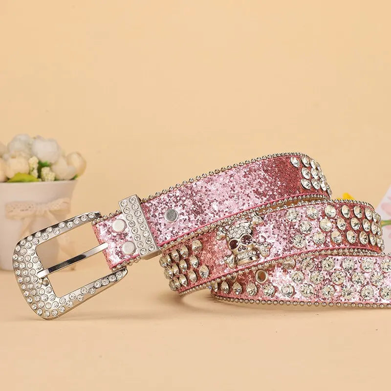 Halloween Belt Ladies Skull Rhinestone Belts European and American Style Women Stretching Denim Outdoor Style Belt