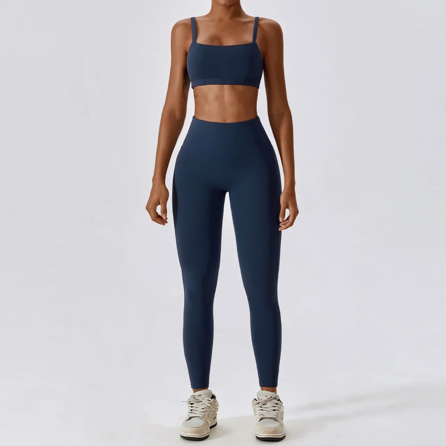 2PCS Yoga Set Nude Feeling Workout Sets Women Tracksuit Gym Push Up Fitness Running Workout Sportwear Sport Bra Leggings Suit Emblem Blue Set-2 CHINA