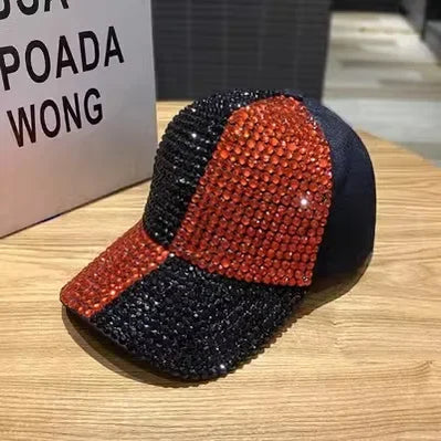 Summer Ladies Baseball Cap Korean Wild Spring and Autumn Rhinestone Caps Fashion Personality Street Highlights Hip-hop Hats PZ - black red 55-60cm