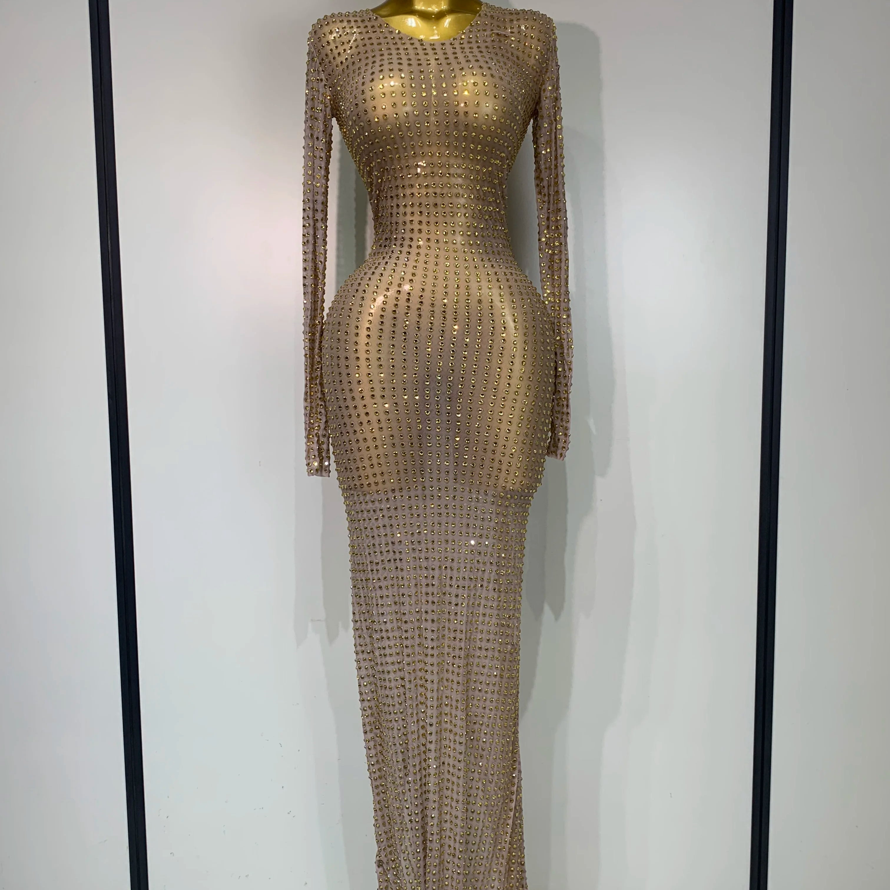 Sparkly Rhinestone Elegant Party Long Dress Celebrity Evening Luxury Birthday Nightclub Prom Gown Singer Dancer Stage Outfit