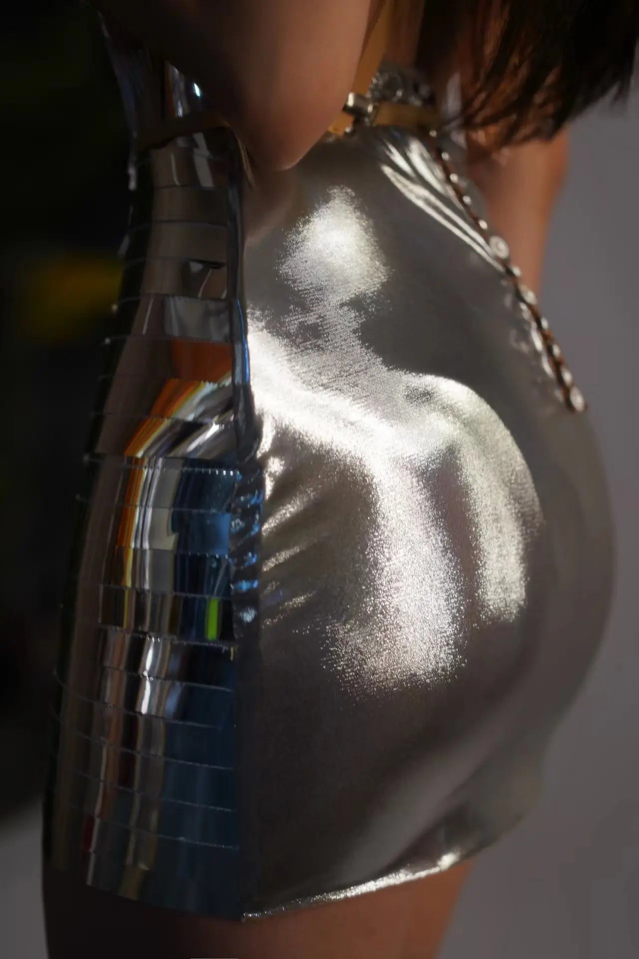 Sparkly Gold Sexy Top Two Pieces Short Skirt Set Women Celebrate Party NightClub Performance Dancer Show Stage Outfit Shengnv