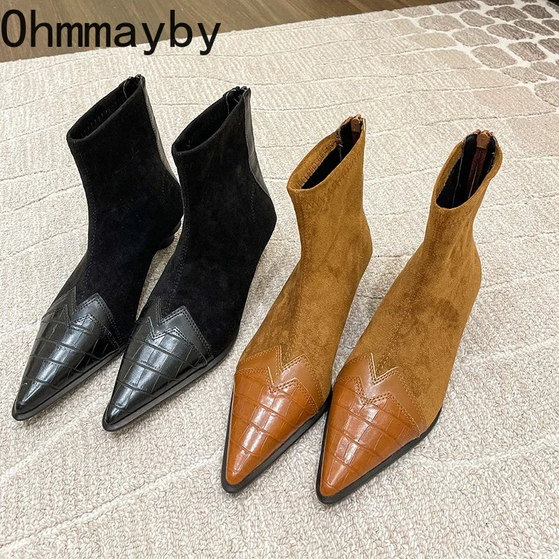 Spring Autumn Women's Ankle Boots Fashion Pointed Toe Short Botas Ladies Elegant Low Heel Shoes Winter Women's Pumps