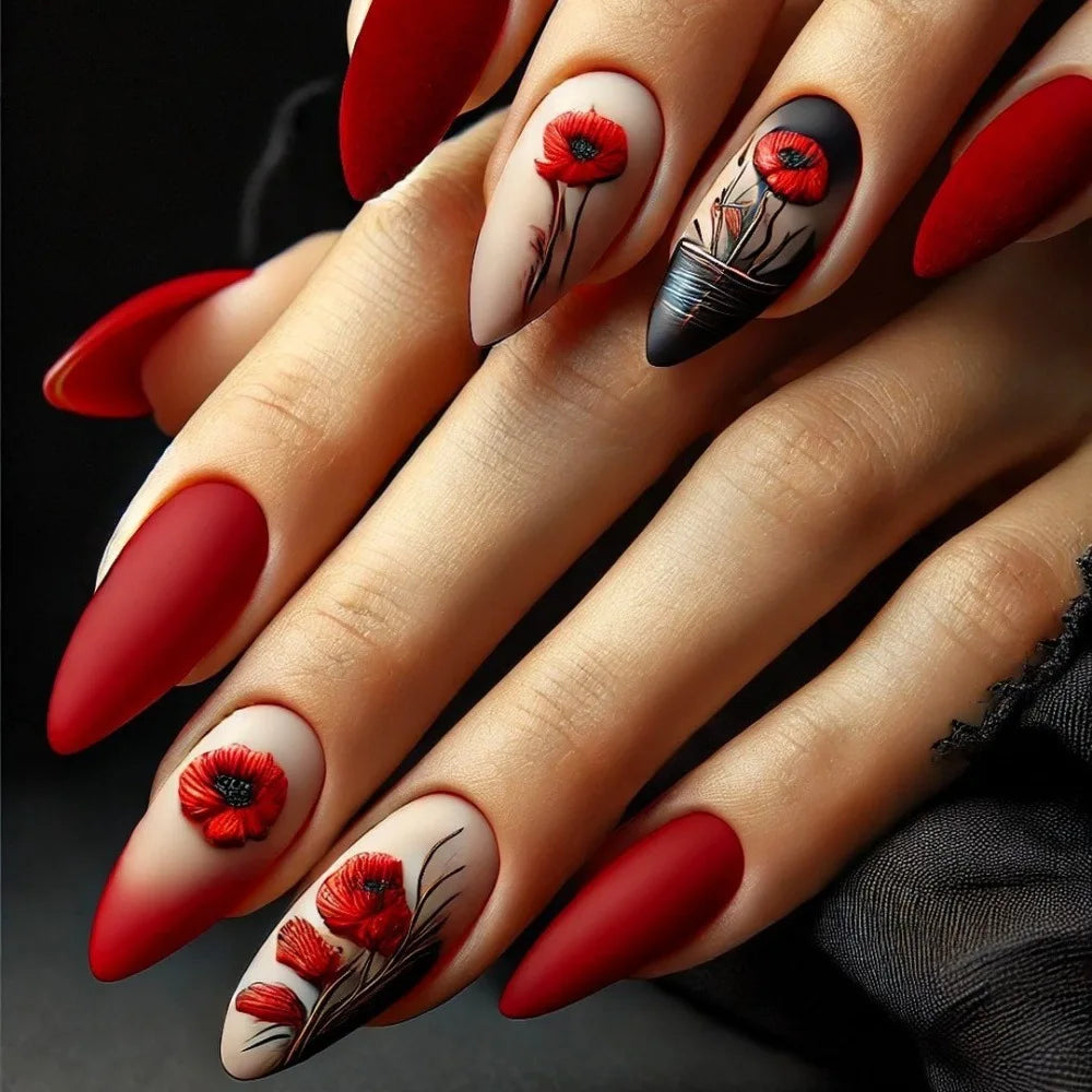 24Pcs Black French Fake Nails Art Nebula Gradient Space Mid-length Almond Press on False Nails Planet Wearing Finished Nail Tips