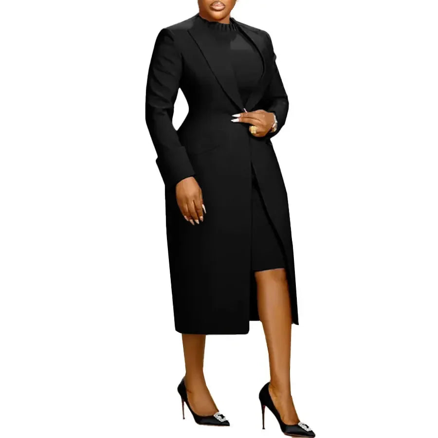 CM.YAYA Women's Set Full Sleeve Long Blazer Coat+ Long Dress Suit 2025 Winter Streetwear Two 2 Piece Set Africa OL Work Outfits