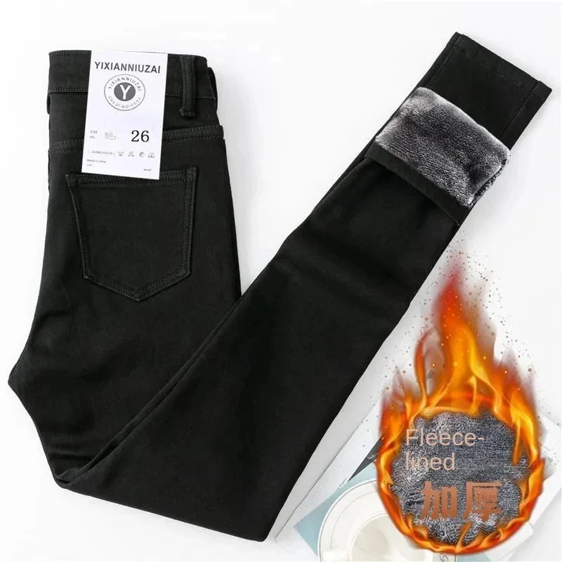Skinny Velvet Lined Pencil Jeans High Waist Thicken Warm Denim Pants Winter Women Stretch Pantalones Skinny Casual Vaqueros New