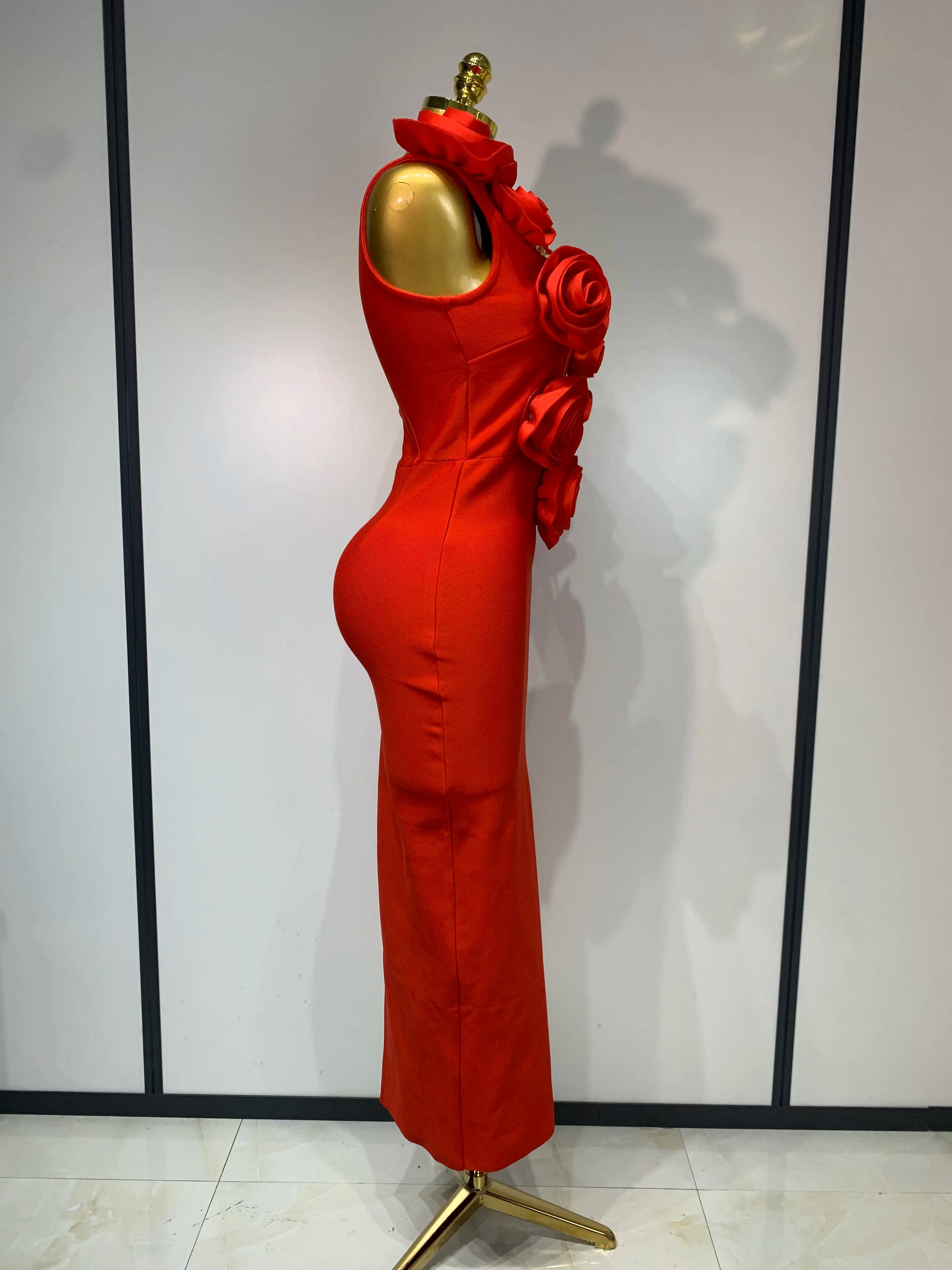 Vestido bandage bodycon sem mangas com estampa floral 3D 2025, novo vestido feminino de celebridades, elegante para festa em clube, vestido de aniversário de luxo