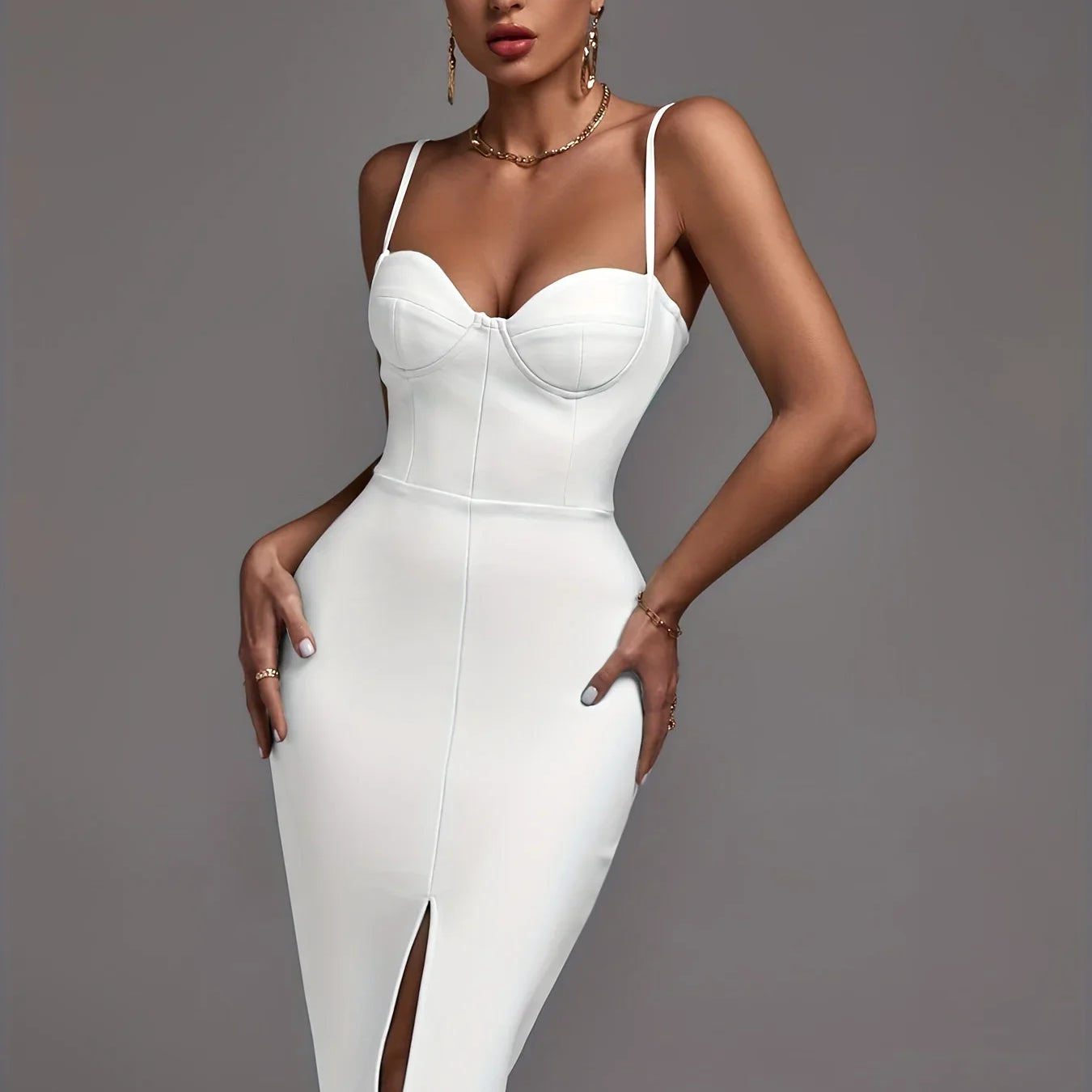 White Bandage Dress Women Party Dress Bodycon Elegant Sexy Spaghetti Strap Birthday Evening Club Outfits New Year Summer