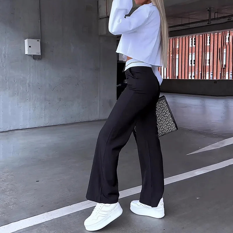 fall spring Women Two Piece Set Office Simple Solid Lapel Long Sleeve white Shirt Top gray Pants Set blazer elegant Y2K