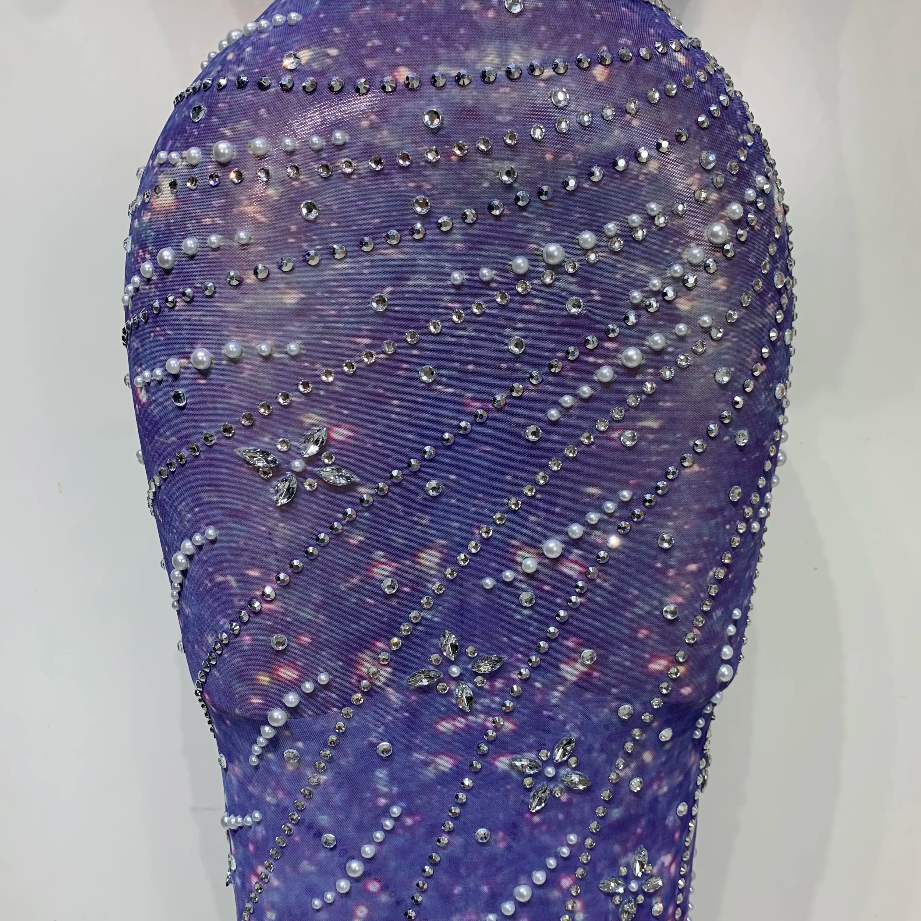 Sparkly Rhinestones Top Long Skirt Two Pieces Set Women Celebirty Luxury Birthday Dress Nightclub Stage Performance Costume