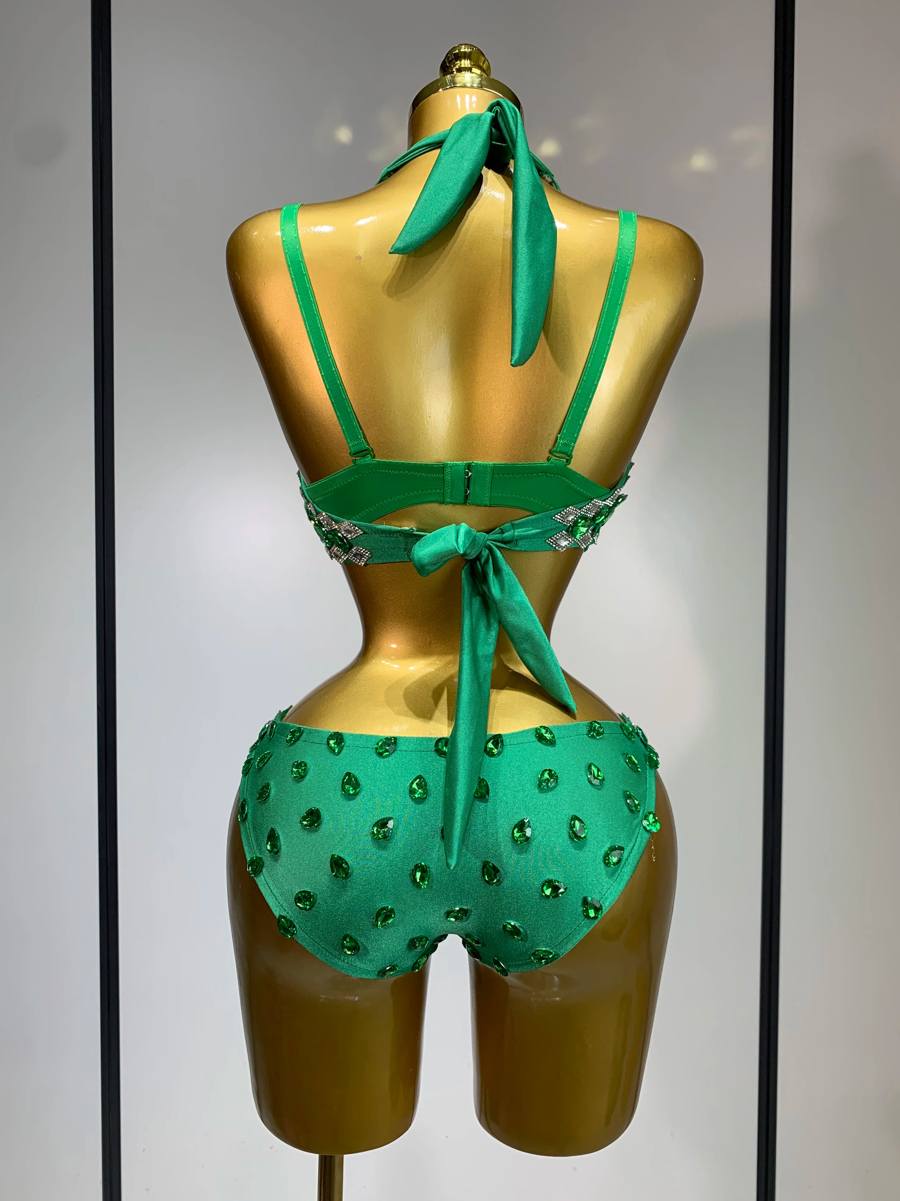 Women Luxury Rhinestone Bra Bodysuits Two Piece Set Female Singer DJ DS Dance Stage Performance Photo Shoot Club Party Outfit