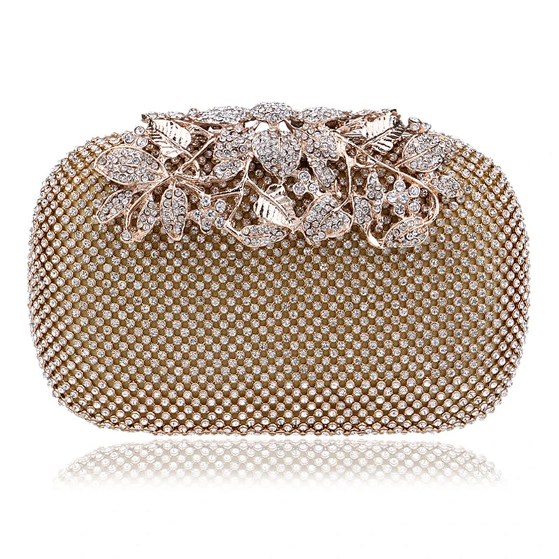 Rhinestones Women Bags Hollow Out Style Fashion Evening Bags Chain Shoulder Handbags Party Wedding Day Clutch Purse YM1020gold