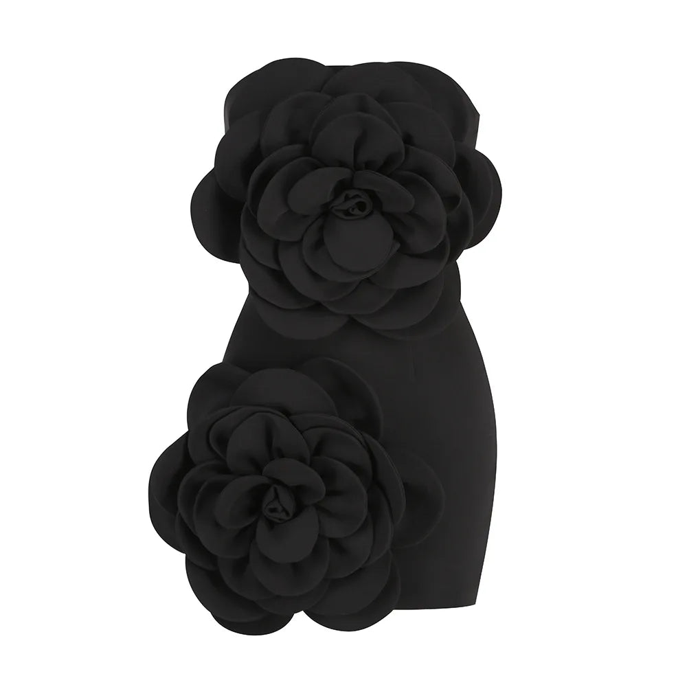 Red Color Women Sexy Florals Strapless Bodycon Mini Dress Fashion Cute Celebrate Birthday Party Cocktail Dress Wholesale