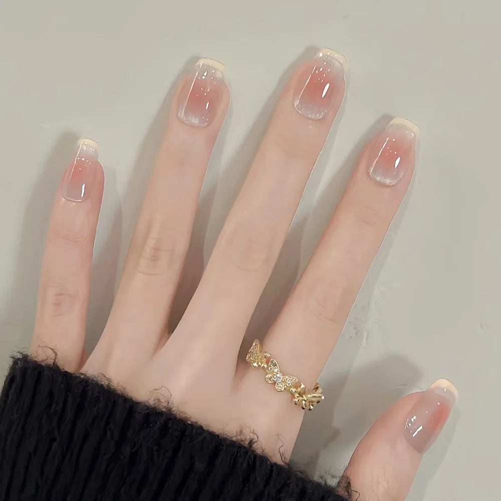 24 peças de unhas postiças de rosas vermelhas, flores longas, balé, design de unhas postiças francesas, cobertura total, pontas de unhas postiças vestíveis, arte