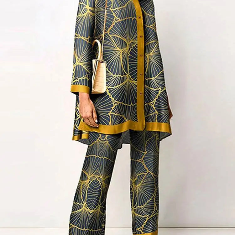 Fashion Retro Printed 2pcs Pant Sets ZANZEA Holiday Long Sleeve Lapel Shirts Outfits Elegant Women Long Trouser 2023 Tracksuit
