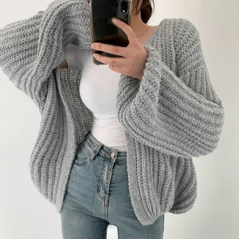 Vintage Women Cardigan Sweater Harajuku Lantern Sleeve Casual Korean Fall Streetwear Tops Coat Chic Lazy Wind Y2k Sweater Single code H