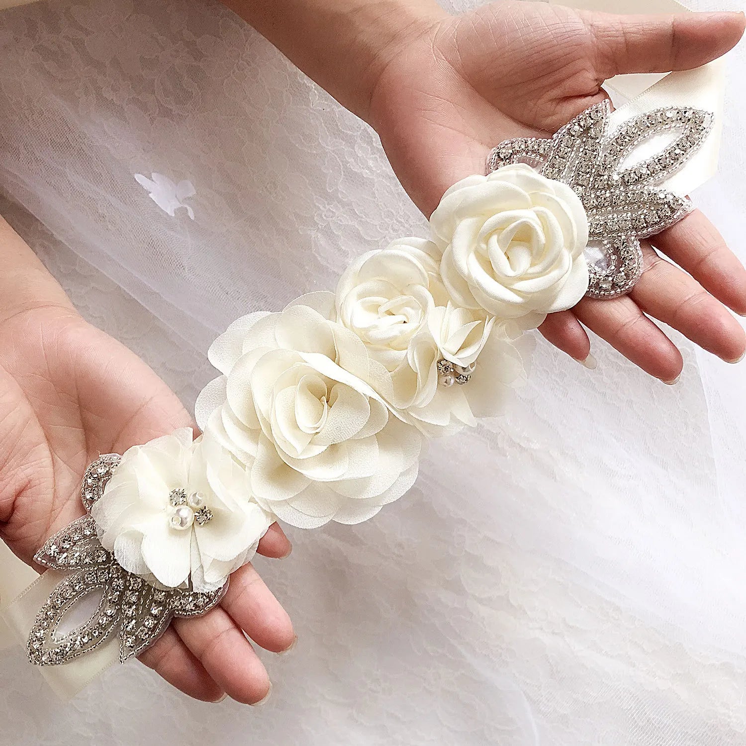 Wedding Accessories Bridal Belts Satin Flower Sash Woman Girl Belts Flower Bead Belts Floral Belt Wedding Rhinestone Flower Belt