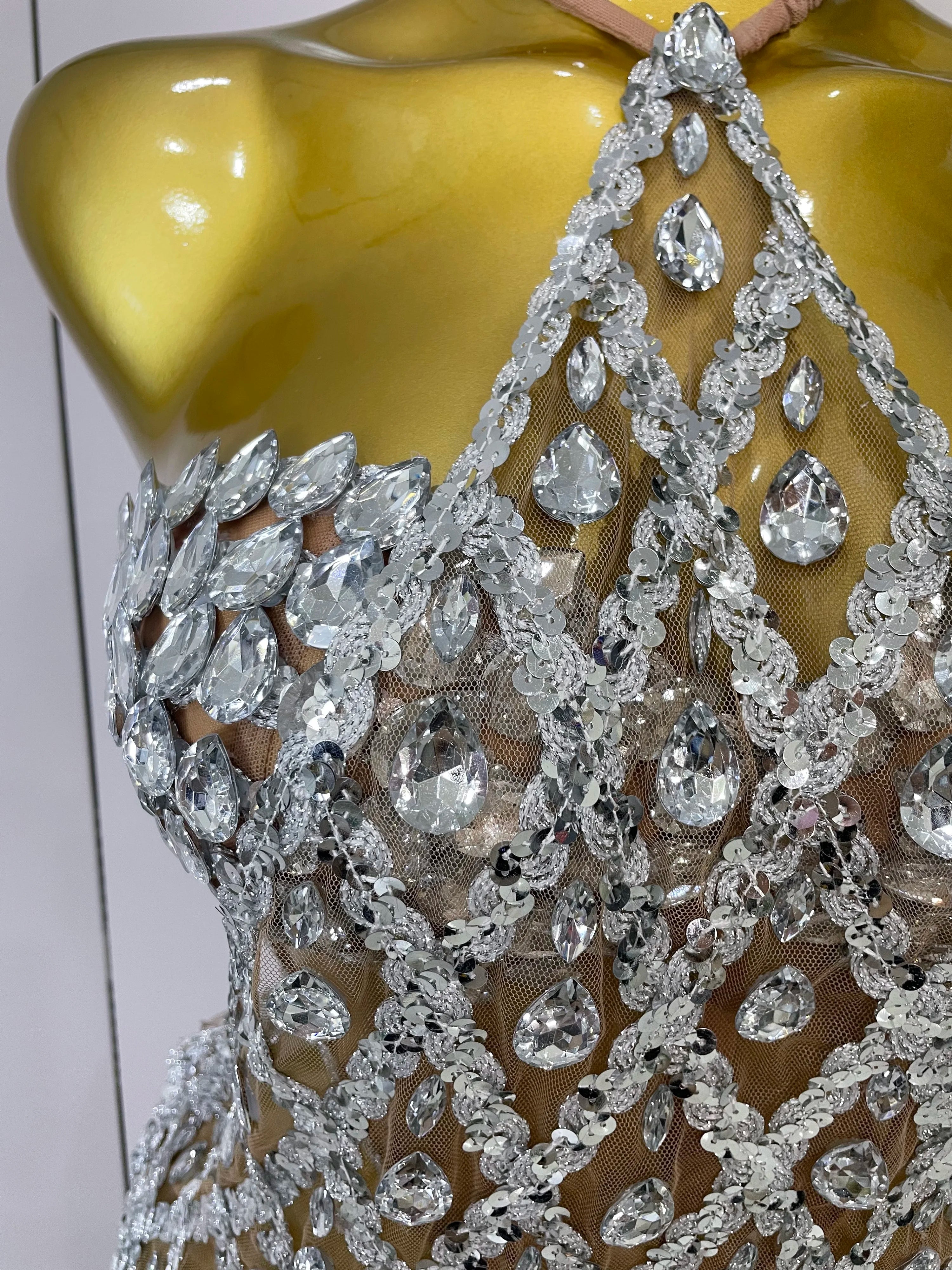 Sparkly Sequin Diamond MeshTransparent Top Dress Two Piece Set Women 2025 Sexy Evening Party Celebrate Birthday Photo Shoot Wear