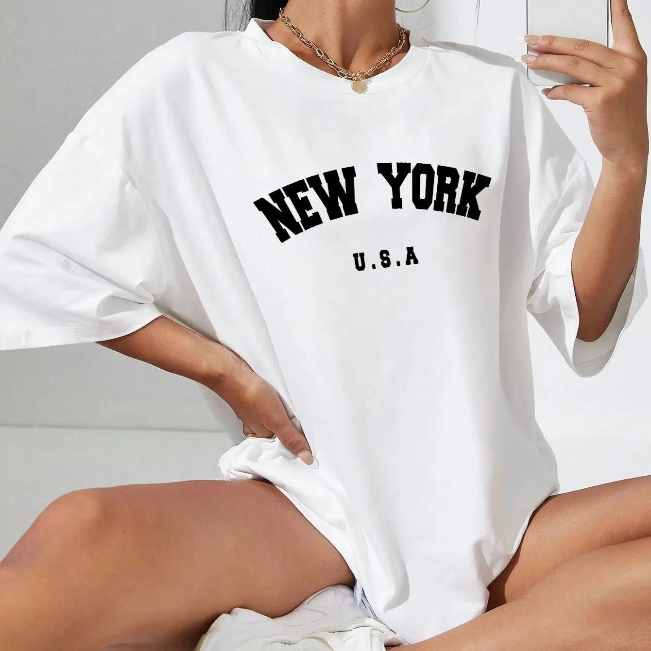 U.S.A New York USA City Street Printed Women T Shirts Breathable Summer T-Shirt Fashion Tees Clothing O-Neck Short Sleeve white