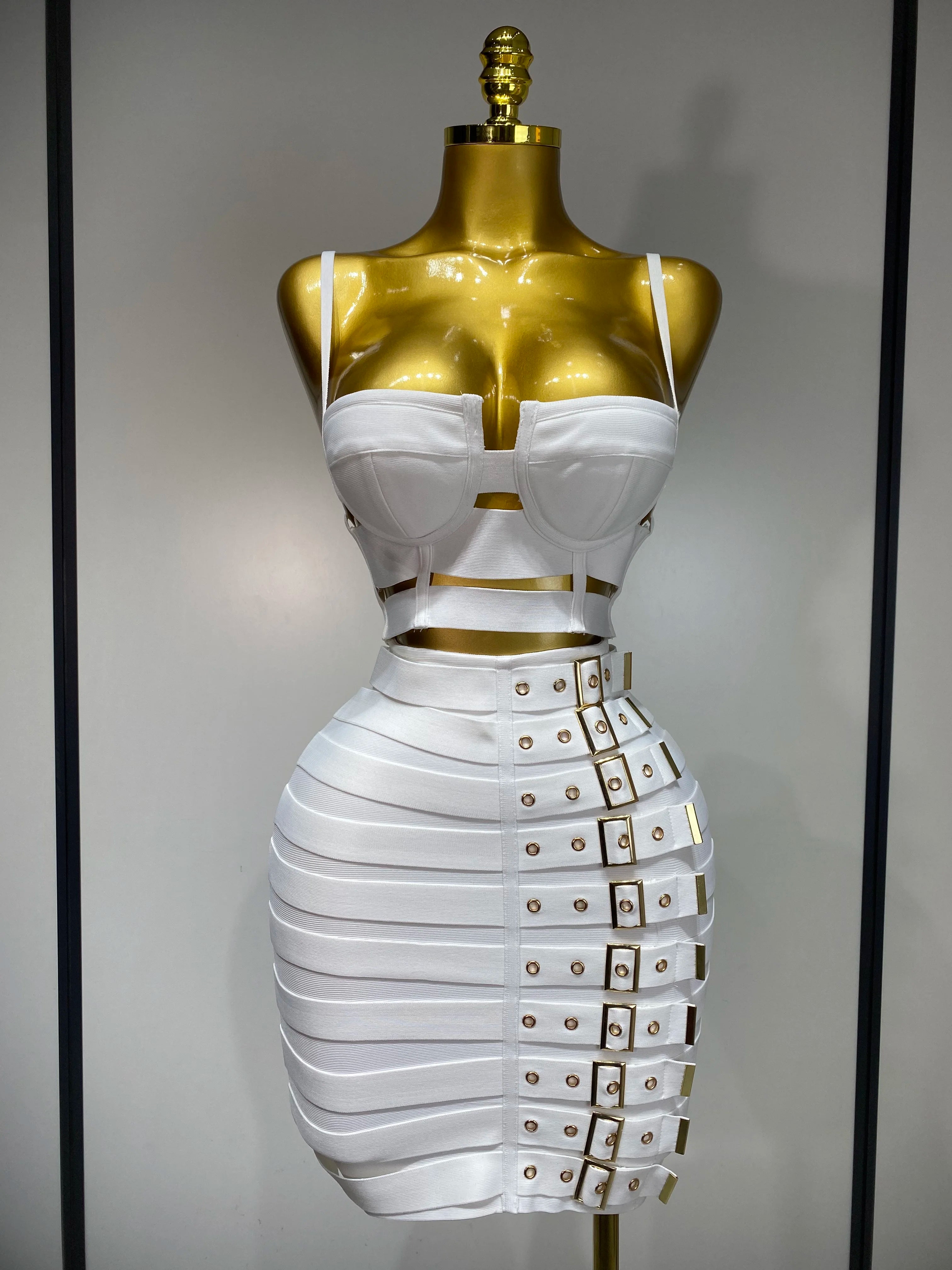 Women Sexy Cut Out Mini Bodycon Bandage Skirt Two Piece Set 2025 Celebrity High Streeet Evening Birthday Club Party Outfits