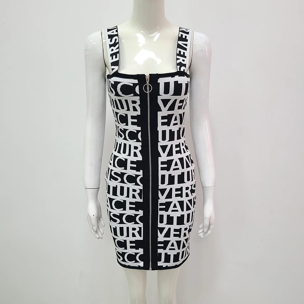 Summer Women Sleeveless Sexy Front Zipper Bodycon Mini Dress Rayon Bandage Fashion Girls' Birthday Party Slim Dress