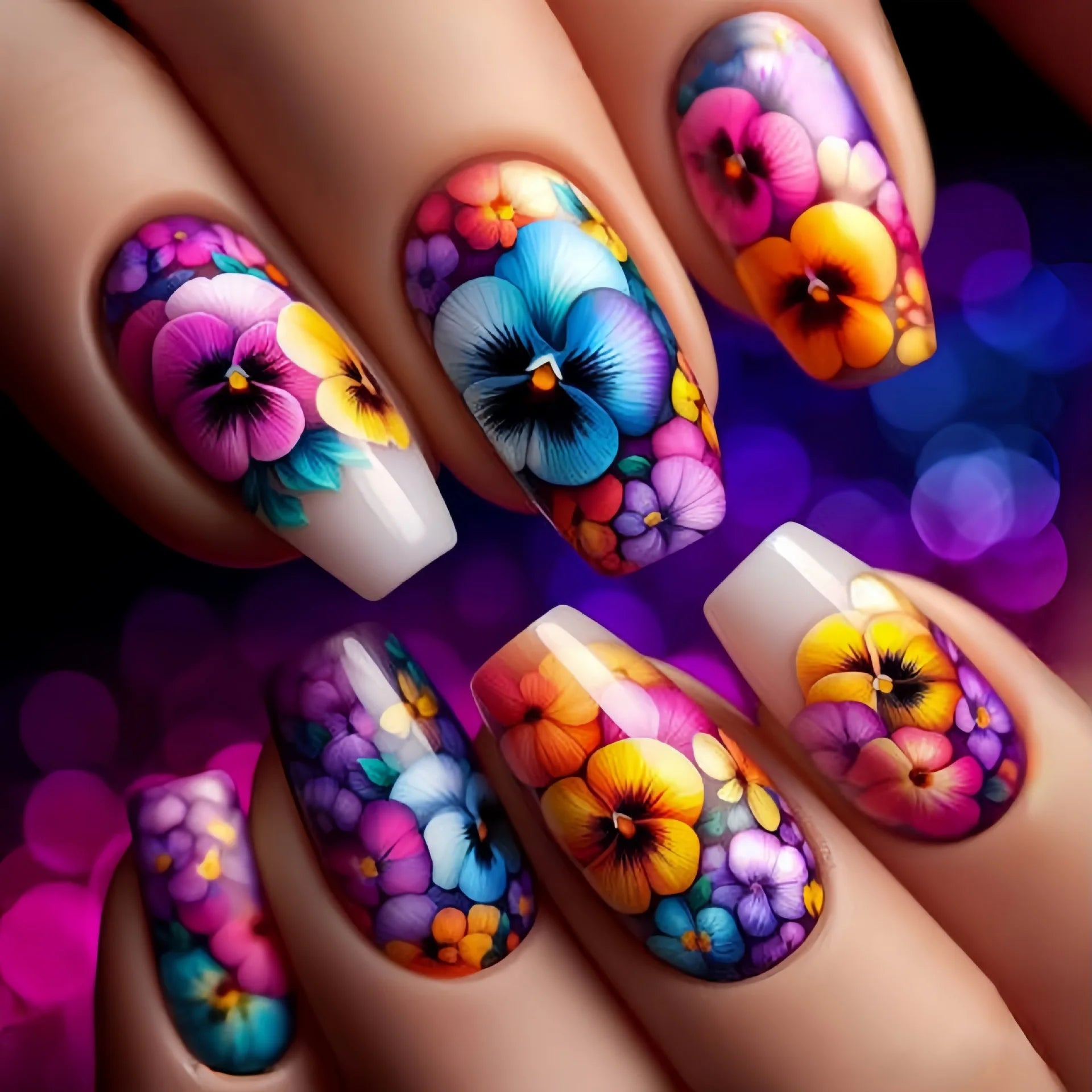 24pcs/set Short Medium long fake nails for women girls Spring summer flowers butterfly flamingo blue pink press on false nails