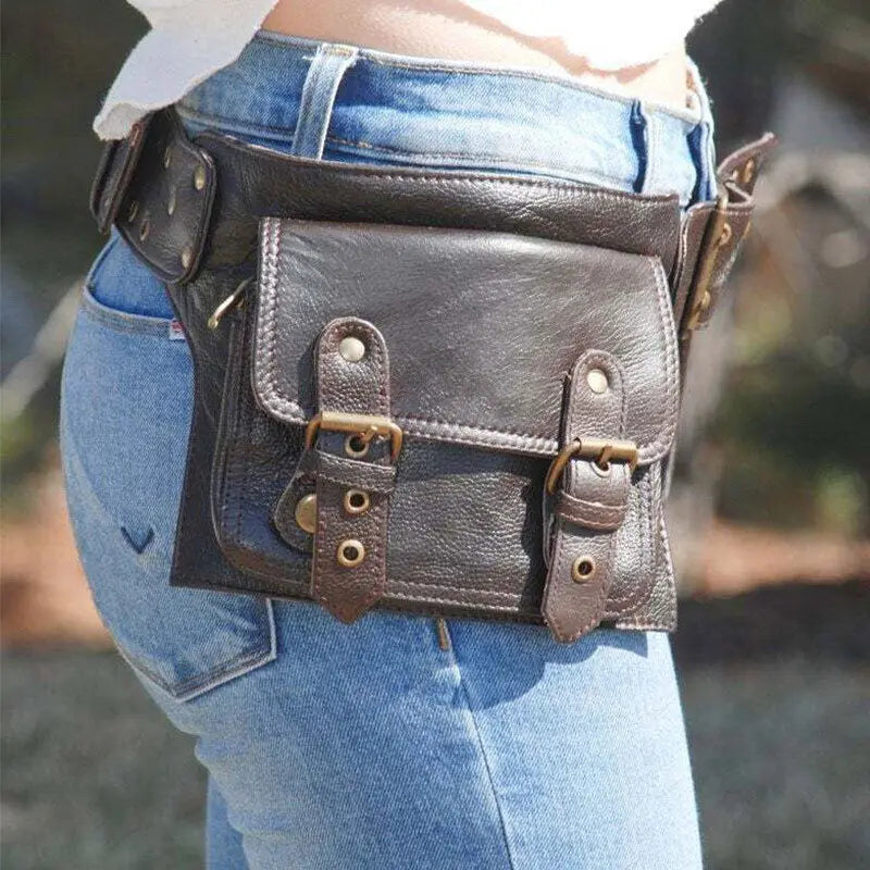Medieval Faux Leather Waist Bag Steampunk Hip Pocket Buckle Hip Belt Festival Pocket Hip Bag Warrior Larp Cosplay Wallet Brown