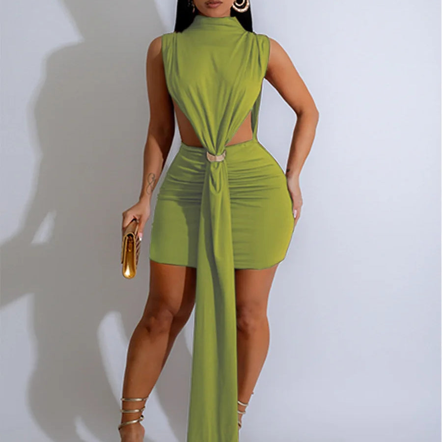 CM.YAYA Women O-neck Ruched Stacked Bodycon Midi Mini Dress 2025 Summer Birthday Evening Party Club Vestidos Sexy Chic Dresses