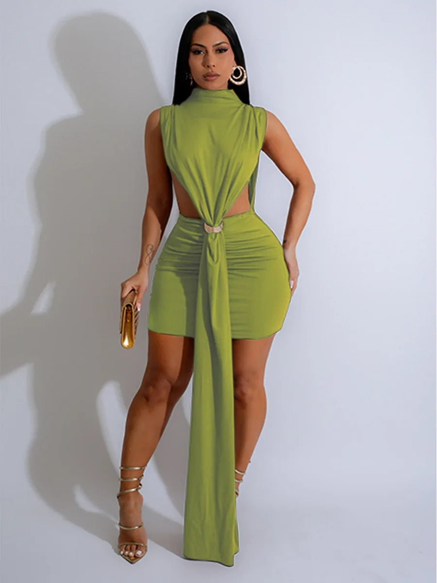 CM.YAYA Women O-neck Ruched Stacked Bodycon Midi Mini Dress 2025 Summer Birthday Evening Party Club Vestidos Sexy Chic Dresses