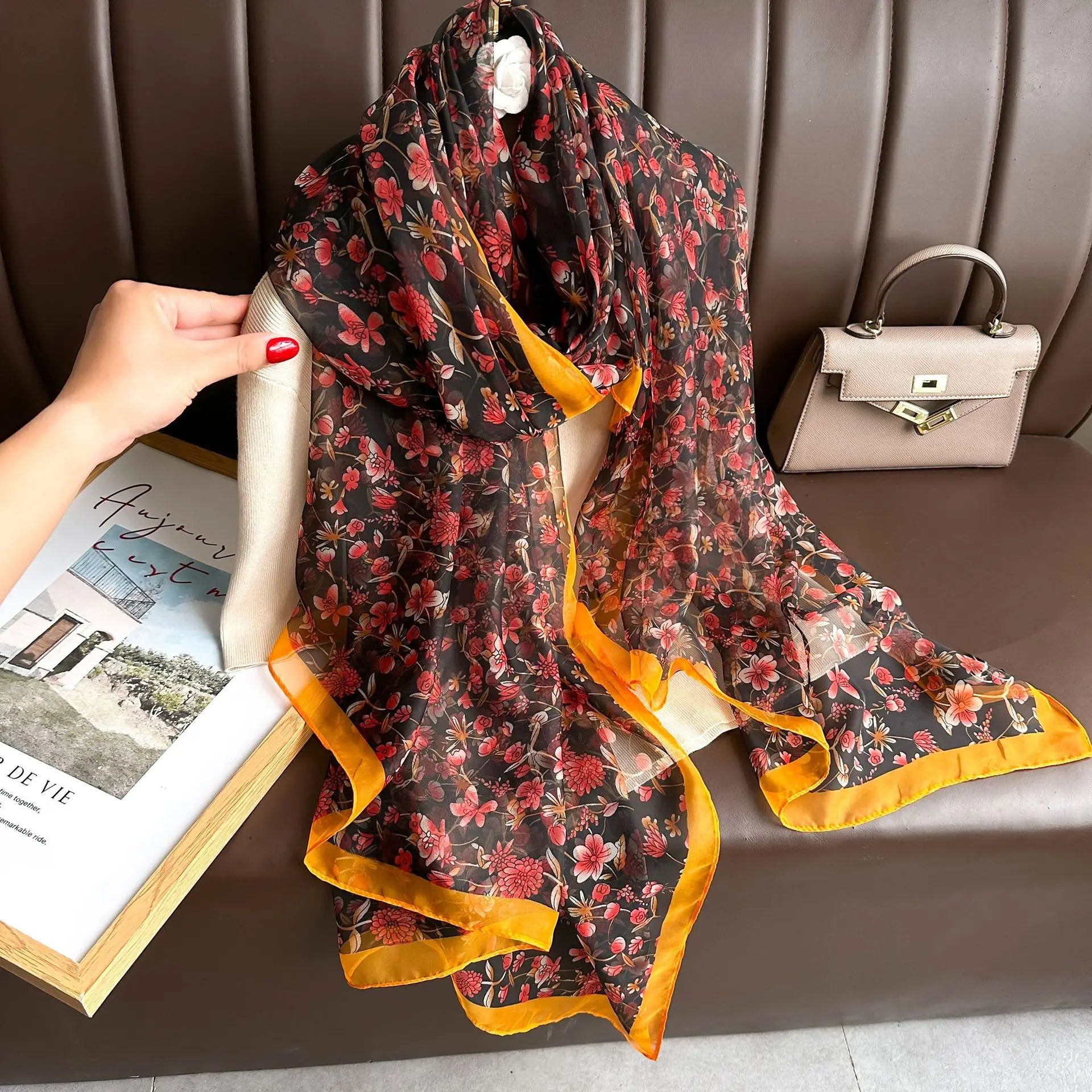 Silk Scarf Fashion Design Neck Foulard Female Luxury Hijab Women Warm Beach Scarves Echarpe Shawl Large Wrap Echarpe Bandana see chart 30