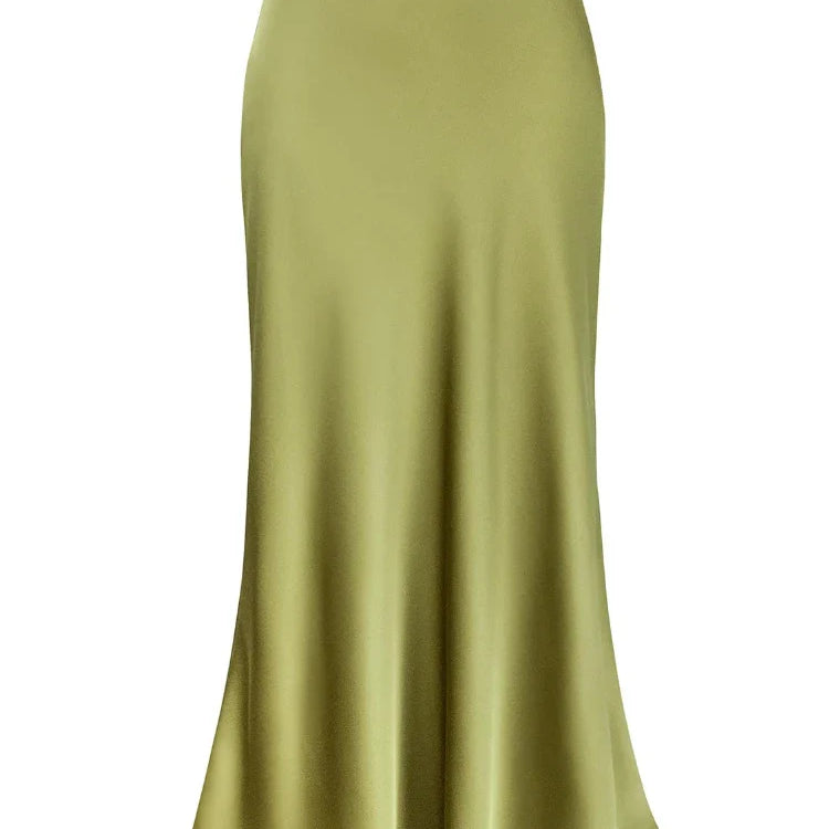 Women Satin Silk Skirts Summer Spring Korean Fashion Clothing Office Ladies Long Skirt Elegant Black Maxi Skirts for Women Light Green